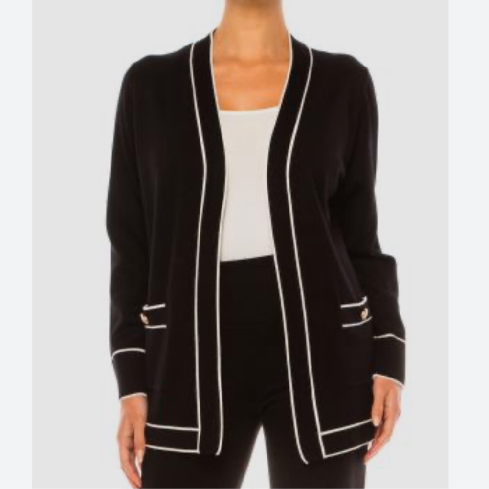 Women's Black Cardigan with White Trim